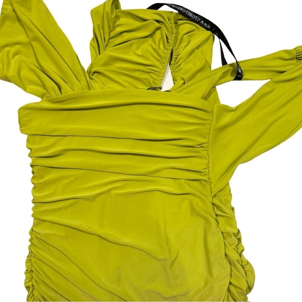 Club L London Rouched Lime green Asymetric Shoulder Midi Dress Size Us 4 NWT - Picture 6 of 7